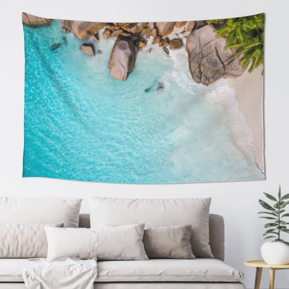 

Tropical Beach with Sea and Palm - Seychelles Tapestry Wall Carpet Wallpaper Bathroom Decor Tapestry