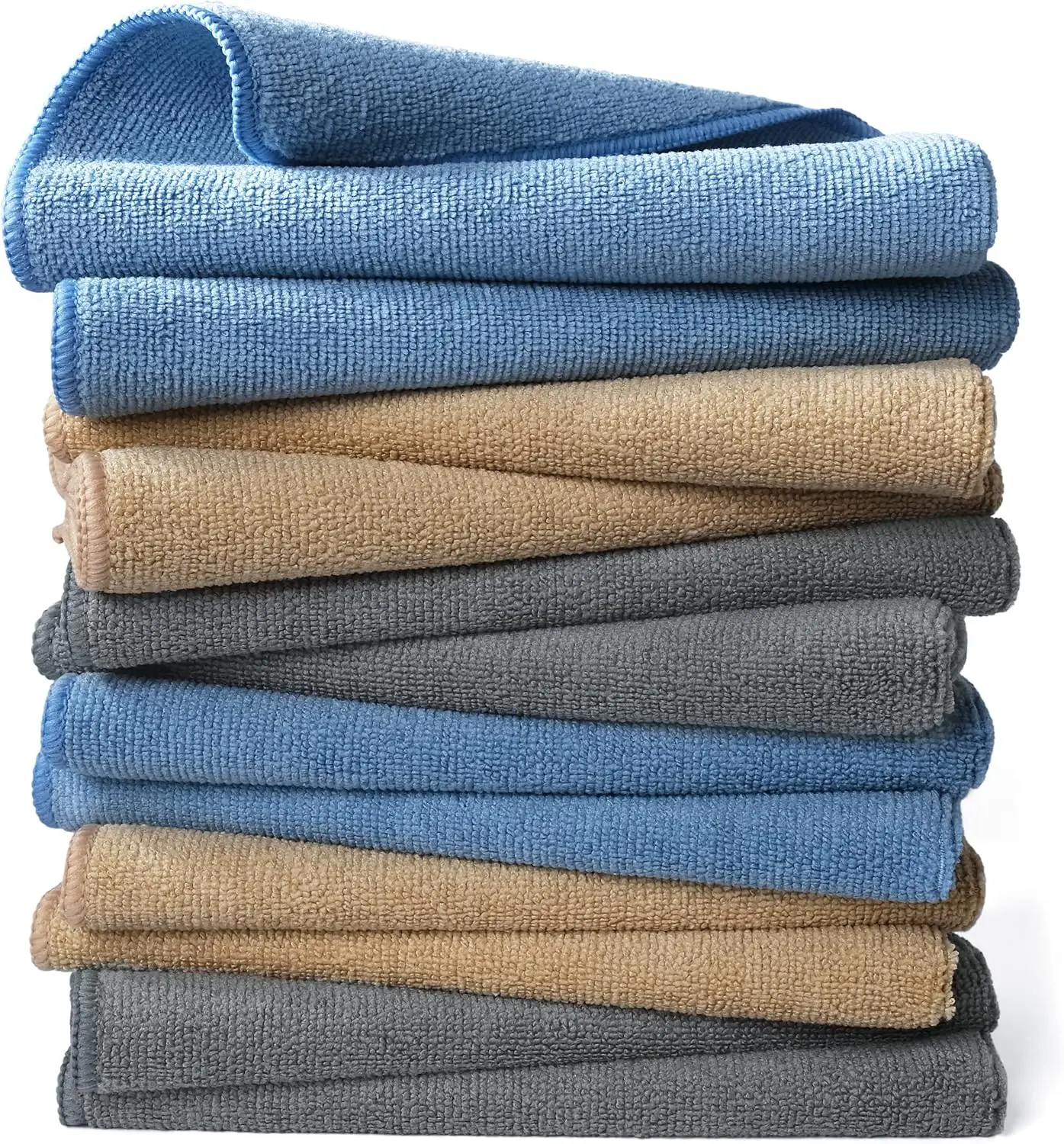 

Professional Microfiber Cleaning Towel Set, 16x16 Inches, 12 Pack in Blue, Camel, Gray Colors