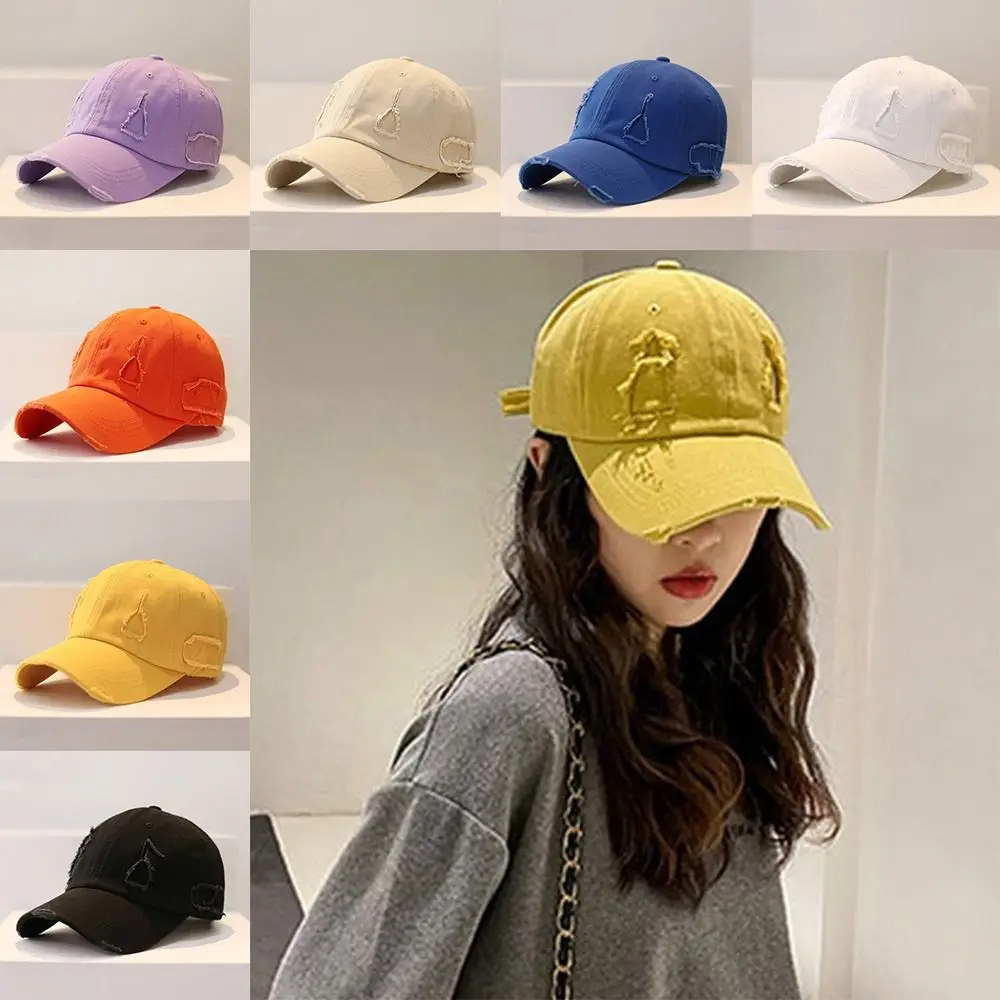 New Trendy Streetwear Hip Hop Worn Hole Face Cap For Women Men Orange Purple Letter Summer Snapback Cap Gorras Hombre