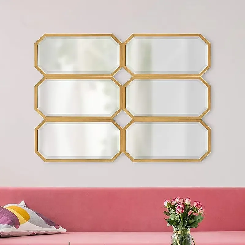 Conjunto de espelhos de parede octogonais em metal dourado, estilo Art Déco moderno, com design elegante e antigo, para decoração de casas, hotéis, sa