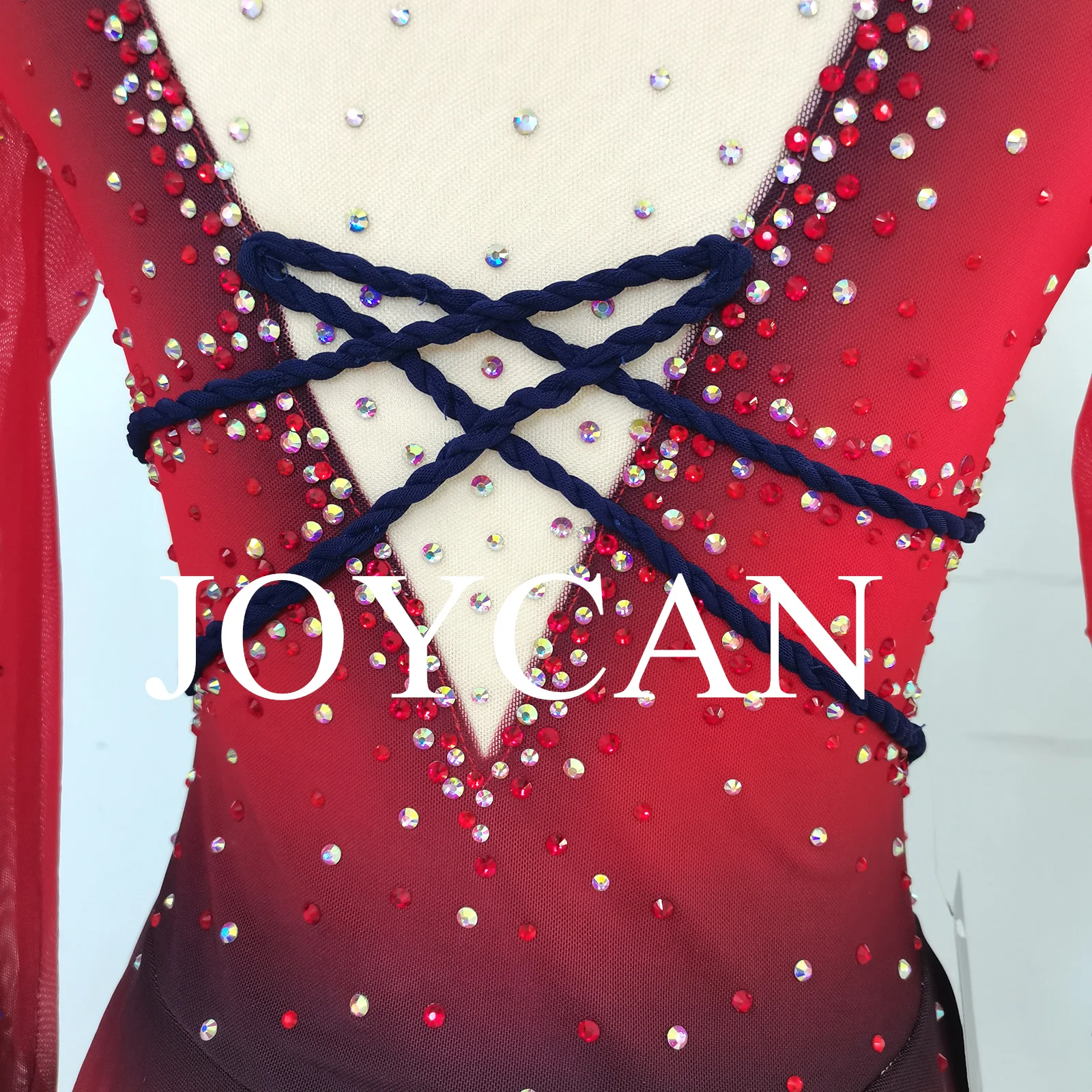 JoyCan Ice Figure Skating Gaun Gadis Spandex Merah Melar Kompetisi Dansa Pakaian Disesuaikan