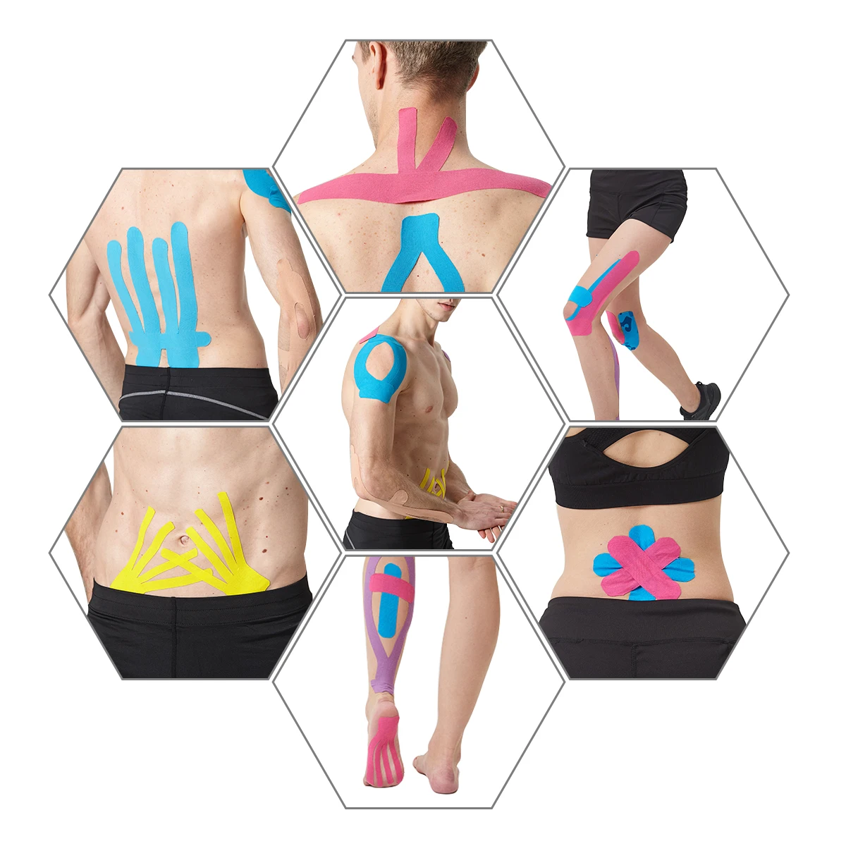 2 Rollen PRO Kinesiologie-Tape, 40 Streifen, frei geschnittenes Klebeband, wasserdicht, atmungsaktiv, elastisches Sportband, therapeutisch, latexfrei