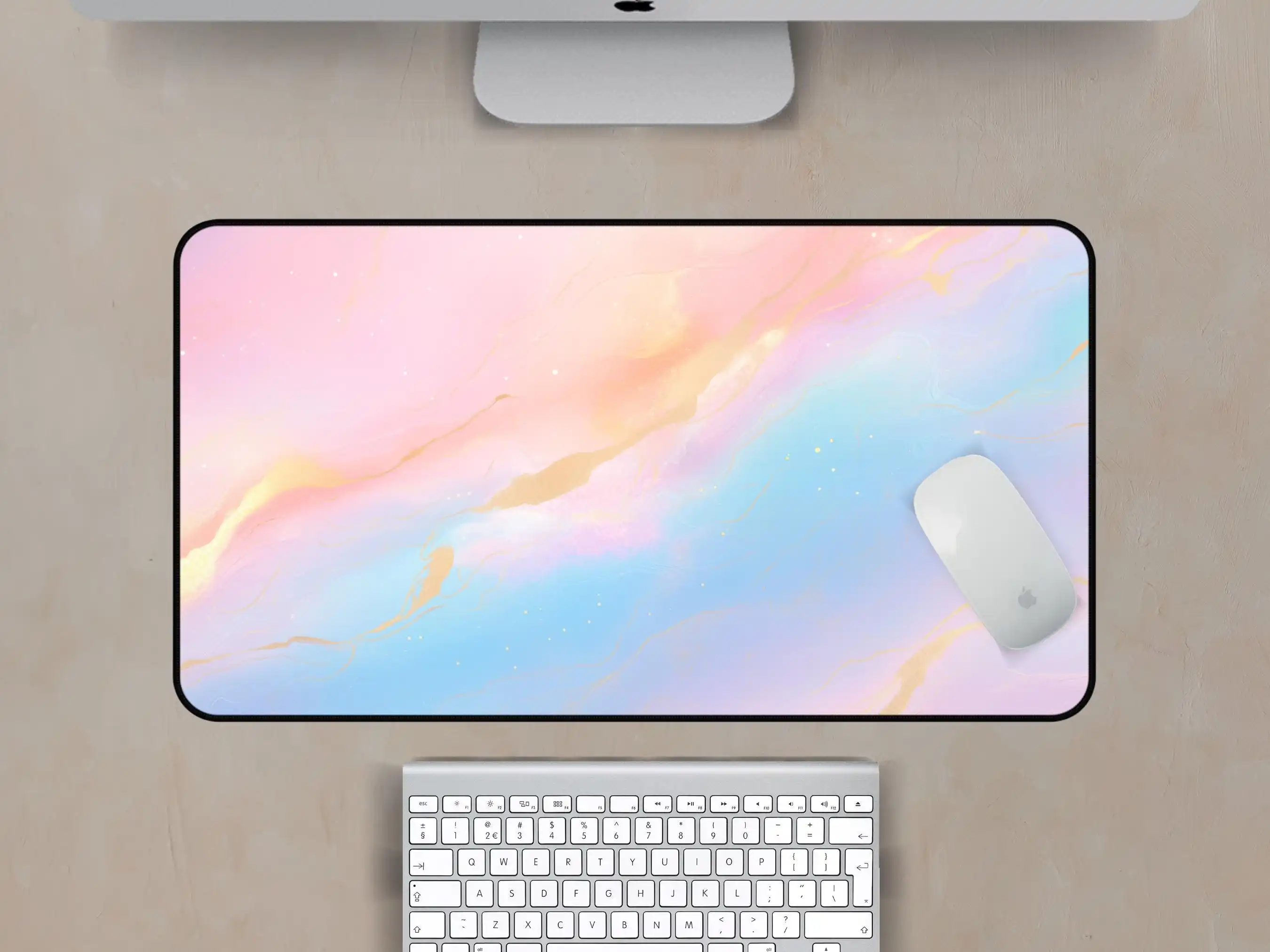 Golden and Soft Marble Mouse Pad, Pink and Blue Placemats, Aesthetic Marble Placemats Are The Perfect Gifts for Friends.