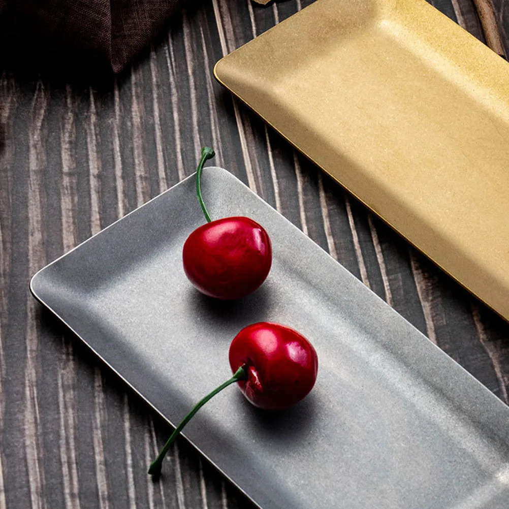 

Retro Sushi Dish Rectangular Stainless Steel Plate Snack Tray Dessert Holder Food Serving Restaurant Tableware Decorative Bowls