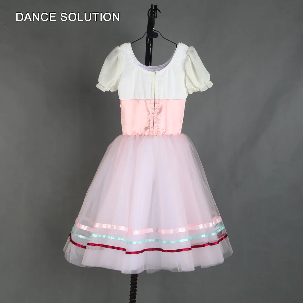 Pink Spandex Bodice with Short Puff Sleeves Professional Romantic Ballet Tutu Dress Women & Girls Competition Costumes B21075