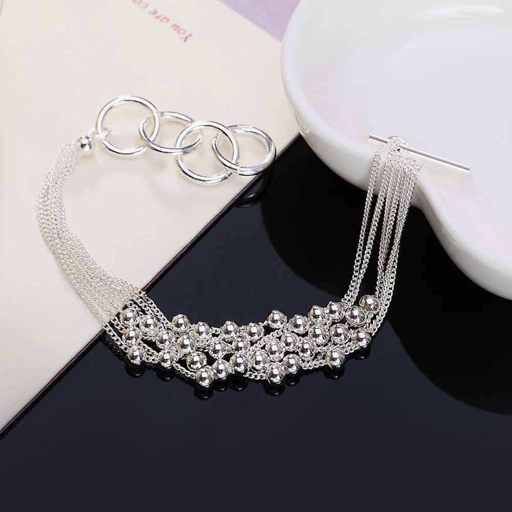 925 Sterling Silver Chain Korean Version Fashionable and Charming Retro Six Line Round Bead Women's Bracelet Christmas Gift