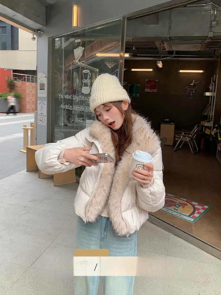 

Warm Fce Women's down Jaet Detachable Fur Collar Casual Slim Fit Winter Coat Soft Cozy Small Size Ele Sle