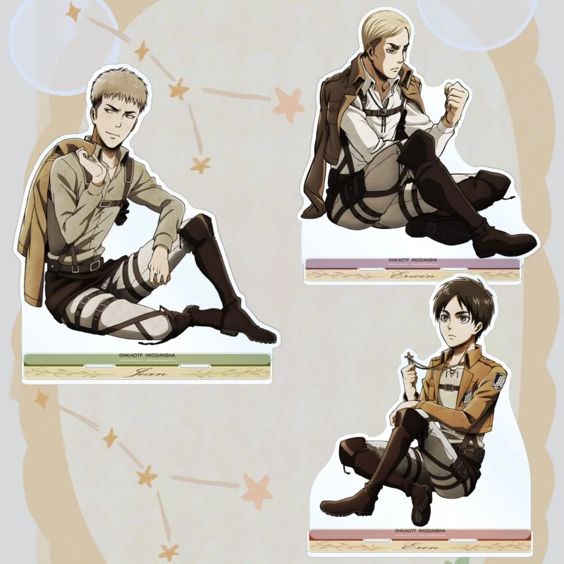 Placas acrílicas de pie de anime y dibujos animados de Ataque a los Titanes: Erwin Smith, Jean Kirstein, Eren Yeager. Artículos periféricos personalizados.