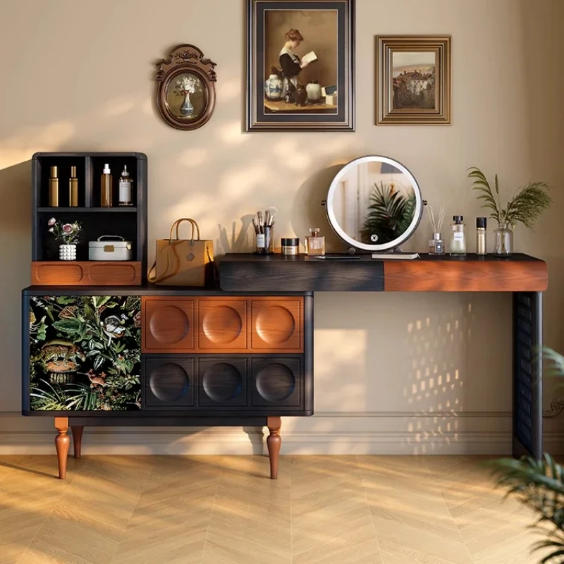 

Интегрированный французский туалетный столик из дерева для спальни, уникальный роскошный черный туалетный столик, угловой столик для хранения макияжа, мебель Penteadeira для дома