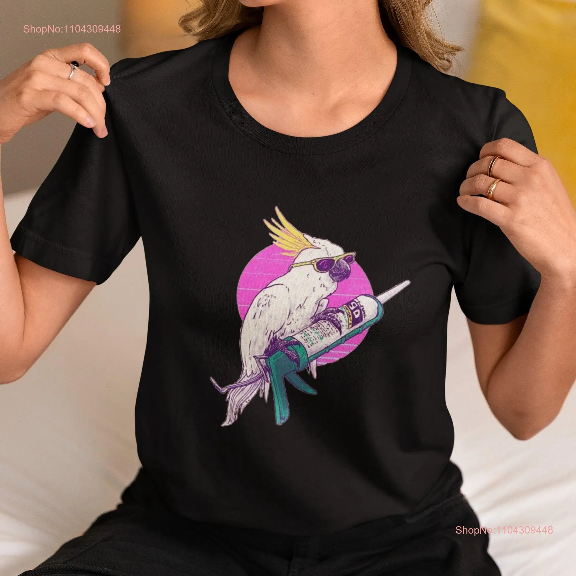 Cool Cockatoo T Shirt Funky Parrot with Caulking Gun Retro Style Design Perfect for Bird Lovers and Trendsetters