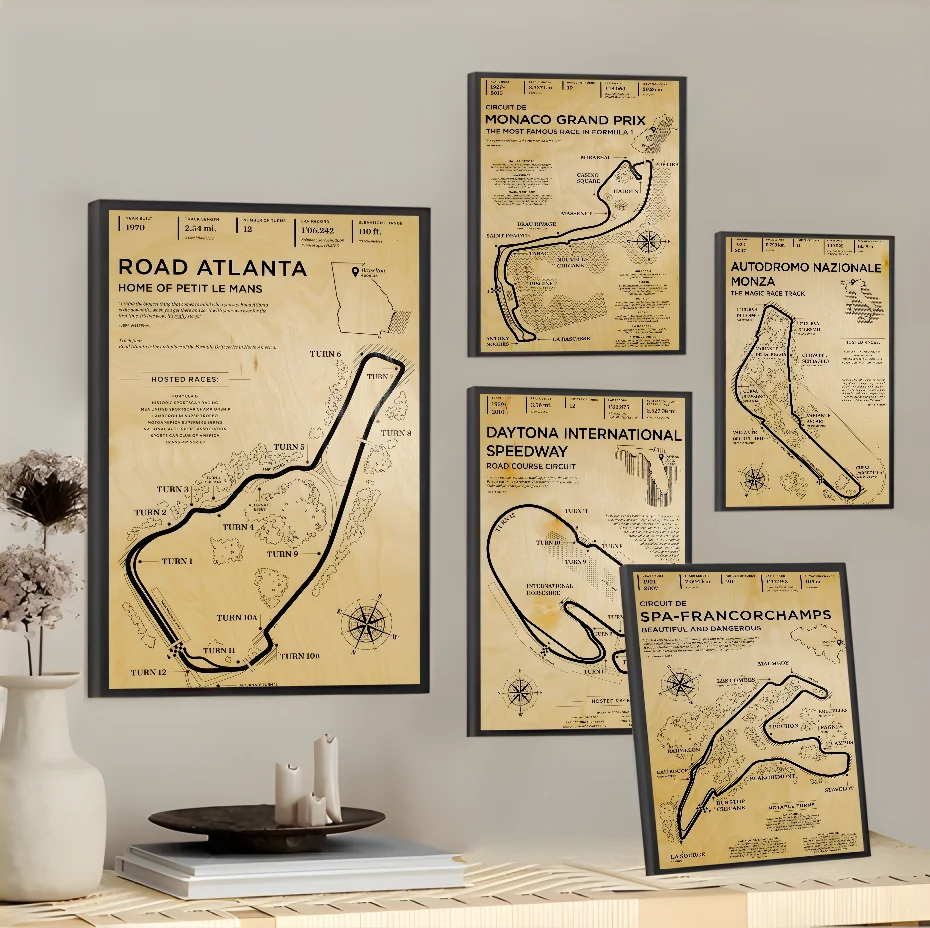 

Nurburgring Circuit Racing Track Retro Poster Sticky Wall Art Printing Waterproof Home Living Bed Room Bar Aesthetic Decor