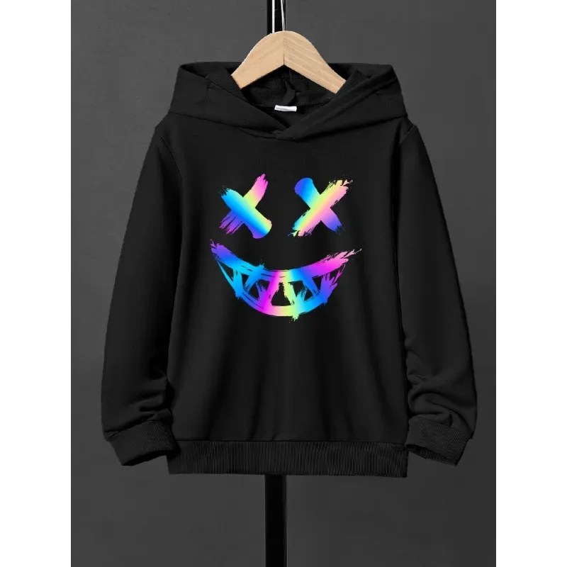 Hoodies Colorful Funny Smiling Face Print Boys Casual Pullover Long Sleeve Hoodies Boys Sweatshirts For Spring Fall Kids Hoodies