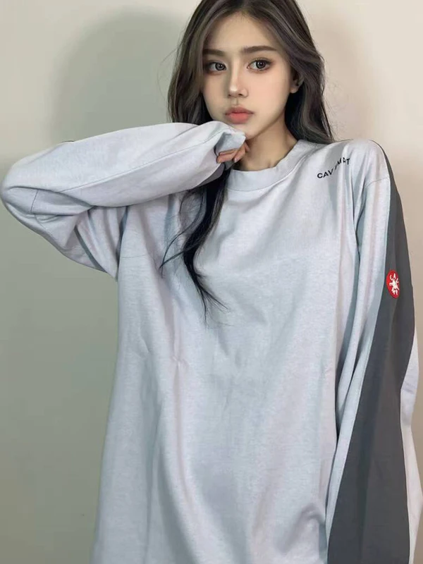 

Мужская свободная футболка CAVEMPT с длинным рукавом, из чистого хлопка, с круглым вырезом, тонкая базовая футболка, модная осенне-зимняя толстовка, повседневная одежда