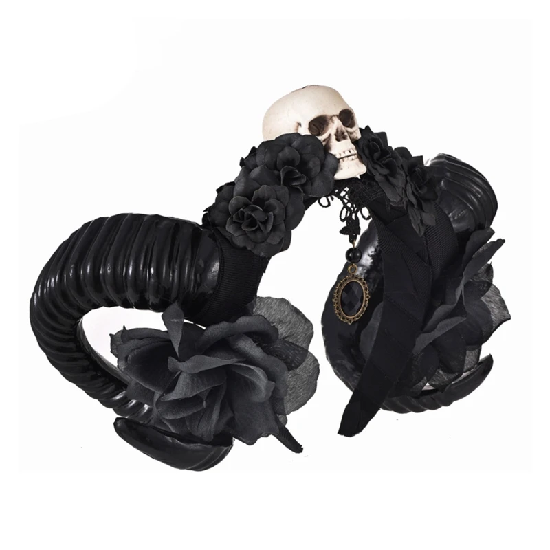 Corne de mouton artificielle pour Cosplay, fausse corne de bœuf avec fleur et plume, matériel de décoration de carnaval d'halloween, DXAA