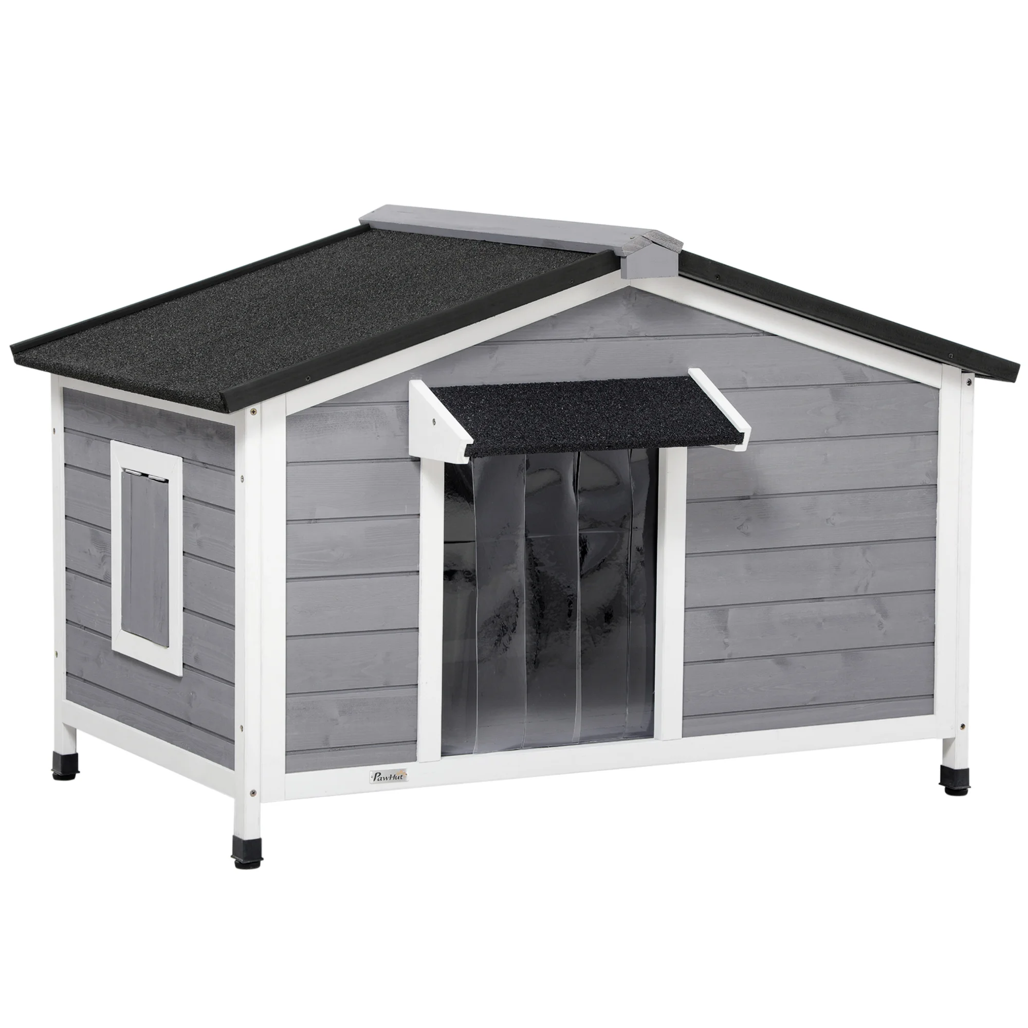 PawHut Hundehütte aus Holz, Hundehaus mit zu öffnendem Asphaltdach und abnehmbarem Boden, Outdoor Hundehaus Kleintierhaus