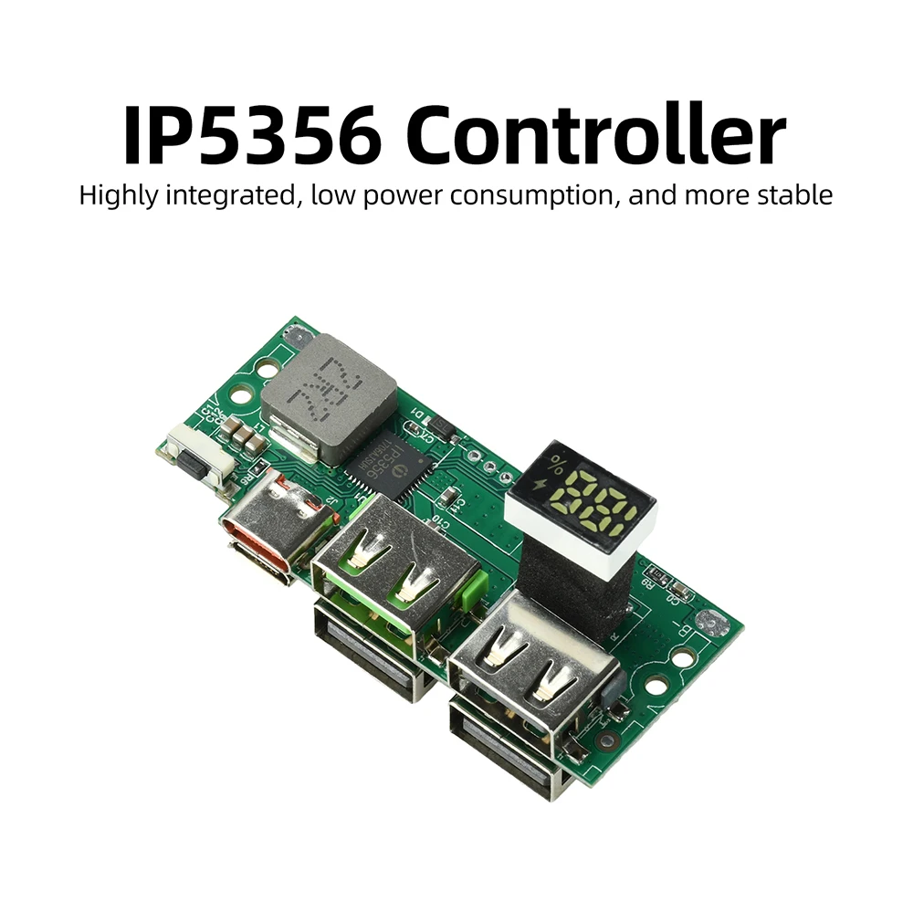 IP5356 22.5W Fast Charging Module PD/QC Full-Protocol for DIY Power Bank 3.7V Lithium Battery Charger Board with Digital Display