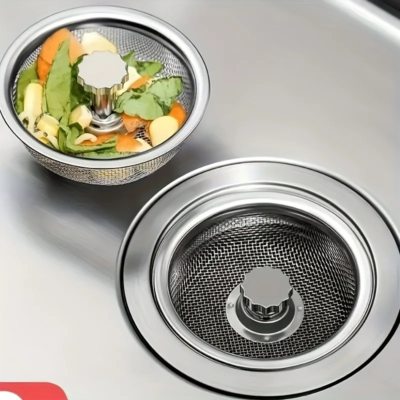

5-Piece Set of Stainless Steel Filter Nets with Handles and Stoppers, Stainless Steel Round Rotatable Hanging Sink Strainer for Residue Filtering, Chinese-Style Kitchen Gadget
