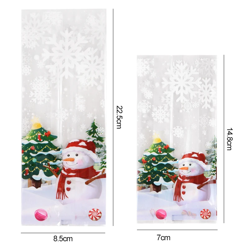 25/50pcs Snowman Cookie Baking Packaging Bags Candy Snack Gift Bag Xmas Tree Snowflake 2024 Christmas New Year Party Decorations