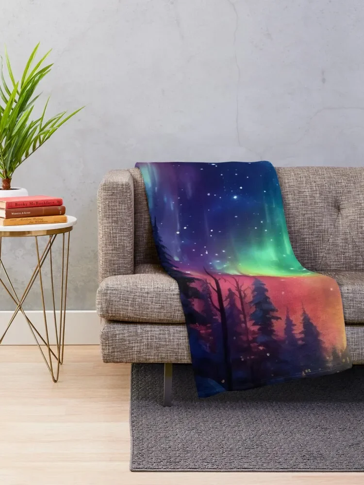 Aurora Borealis Enchanted Glowing Neon Forest Throw Blanket heavy to sleep fluffy for sofa Blankets