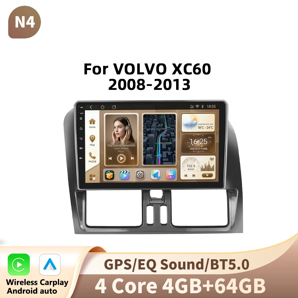 Podofo 2 Din Draadloze Carplay Android Autoradio Multimidia Video Speler Voor VOLVO XC60 2008-2013 GPS Navigatie 2din Auto stereo