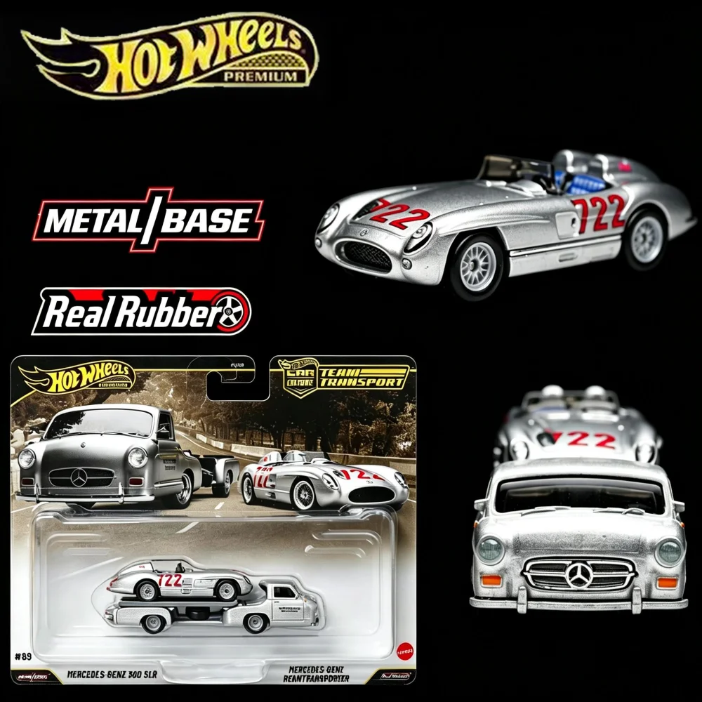 Коллекционная модель Hot Wheels Premium FLF56 Mercedes Benz 300 SLR Renntransporter Team Transport 1:64, набор Real Riders, игрушка для коллекционеров