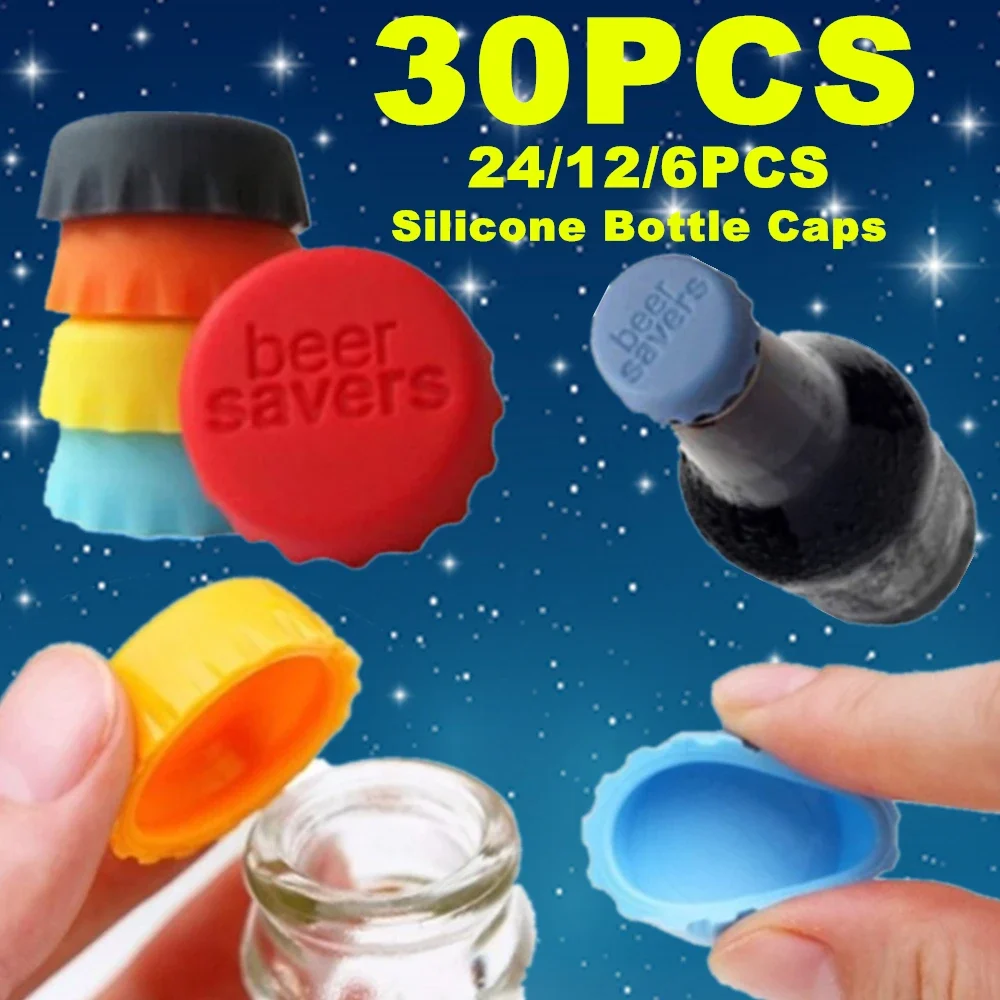 6/12/24/30pcs Reusable Silicone Bottle Fresh-keeping Cap Sealed Beer Bottle Cap Vinegar Soy Sauce Bottle Protective Stopper