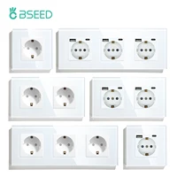 Bseed UE Rusia enchufe 16A toma de pared eléctrica Panel de cristal templado 2 colores toma de corriente mejoras para el hogar