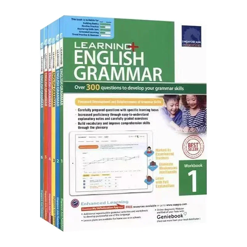 سبا 3-12 سنة سنغافورة تعلم اللغة الإنجليزية قواعد الاطفال القدامى مواد الاختبار كتاب تمرينات دفتر المدرسية كتاب تمرينات 6 كتب