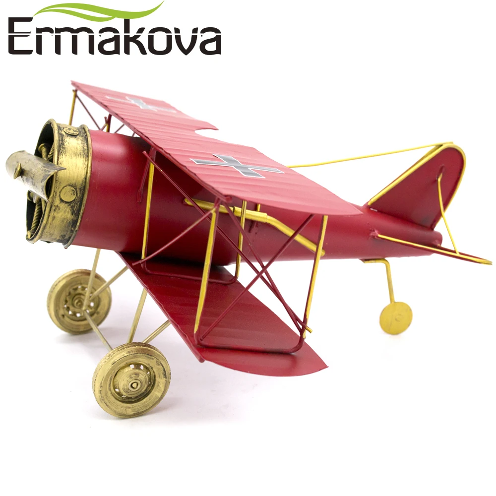 ERMAKOVA 22CM  Metal Handmade Crafts Aircraft Model Airplane Model Biplane Home Decor Furnishing Articles(Red Color)