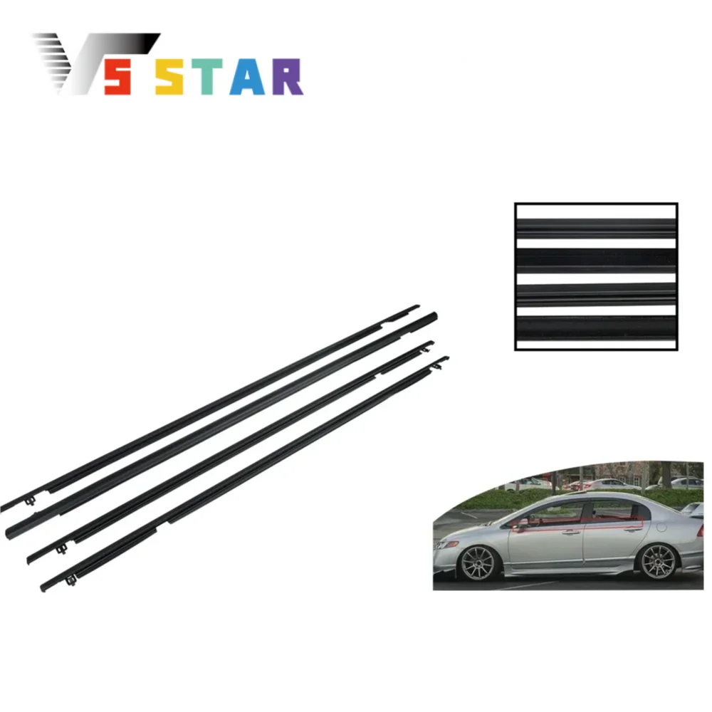 

72410-SNA-A01 72450-SNA-A01 72950-SNA-A01 4pcs Weatherstrip Window Moulding Trim For Honda Civic Sedan 2006-2011 Black MW-1006