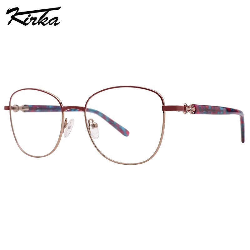 

Kirka Female Eyeglasses Cat Eye Half Painting Colors Metal Frames Butterfly Temples Prescription Optical Glasses MW1054