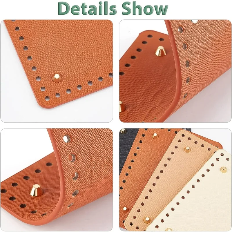 4 Colors Leather Crochet Bag Bottom, Rectangle Leather Knitting Bag Nail Bottom Shaper 5.2×7 Inch Bag Cushion Base Pad