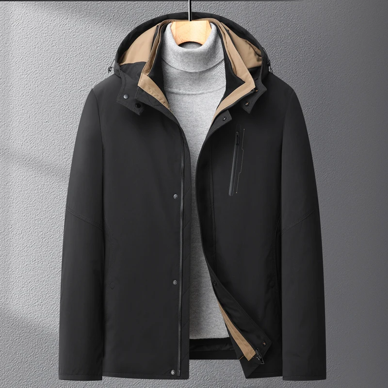 New Men's Warm White Duck Down Jackets Winter Business Casual Loose Black Hooded Puffer Coats Outwear Windproof Down-Filled Coat