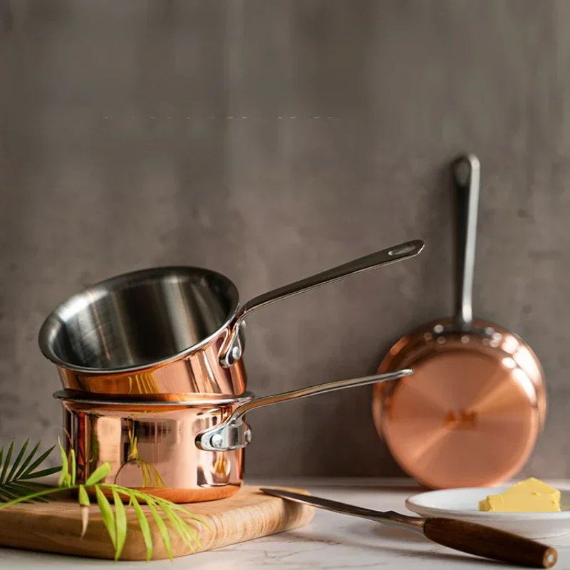 Luxurious Mirror Copper Milk Pot, Baby Food Cooking Pot, Spill-Proof Design Ideal for Hot Milk and Household Use, Stylish Design