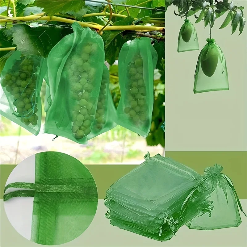100 Fruit Protection Bags, 5.91 X 7.87 Inches, White/green and 4 Other Colours; Mesh Bags with Drawstrings; Garden Fruit