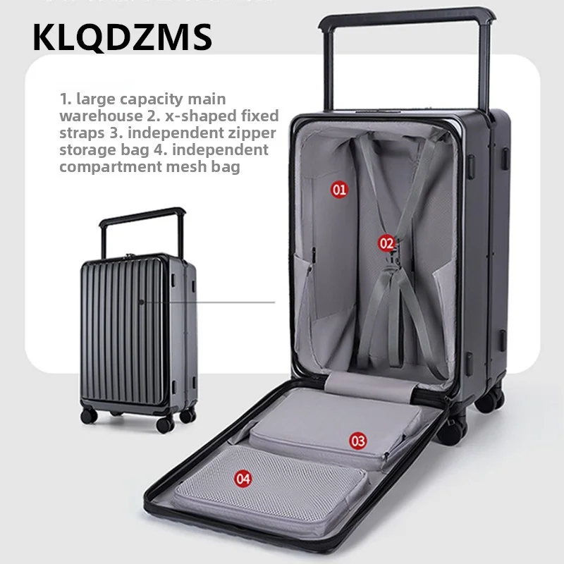 

KLQDZMS Laptop Suitcase Front Opening Boarding Case Multifunctional Trolley Case 20"24"26 Inch Wheeled Travel Bag Luggage