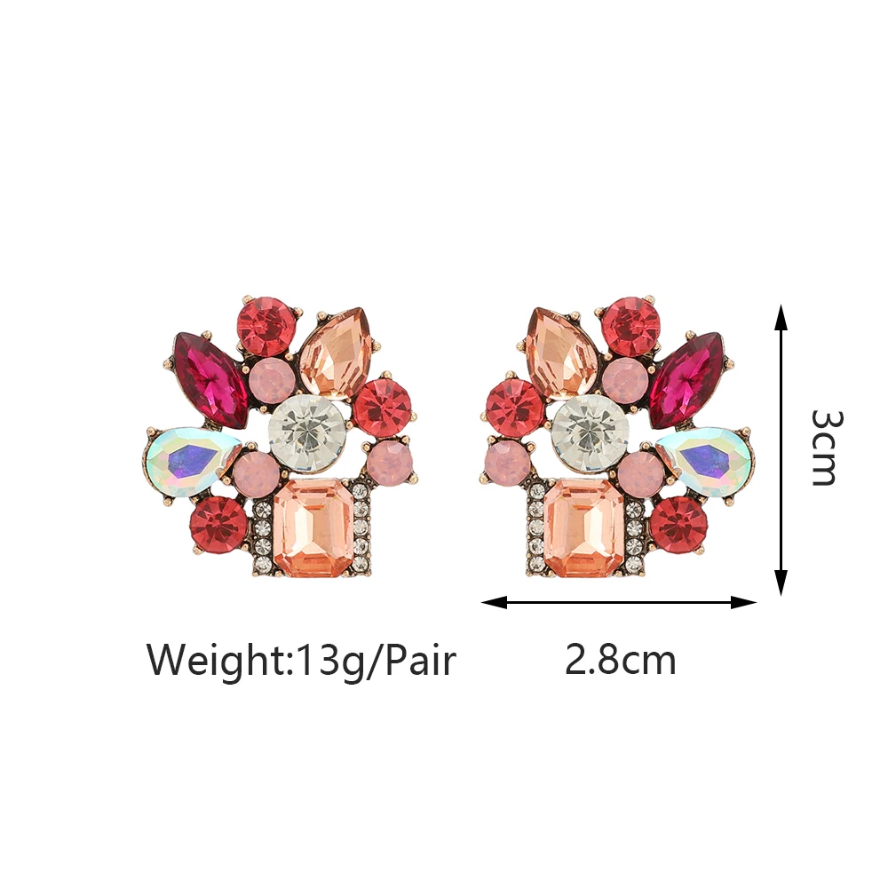 Korean Fashion Shiny Glass Flower Shape Stud Earrings For Women New Luxury Statement Jewelry Elegant Ear Accessories Charms Gift