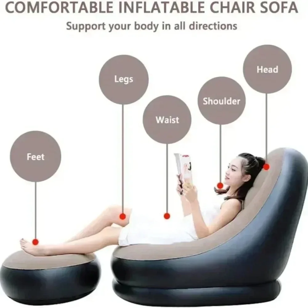 Lazy Sofa Chair Foldable Portable Flocked Recliner with Footstool for Outdoor Camping Lounge Living Room Bedroom Tatami Seat image 3