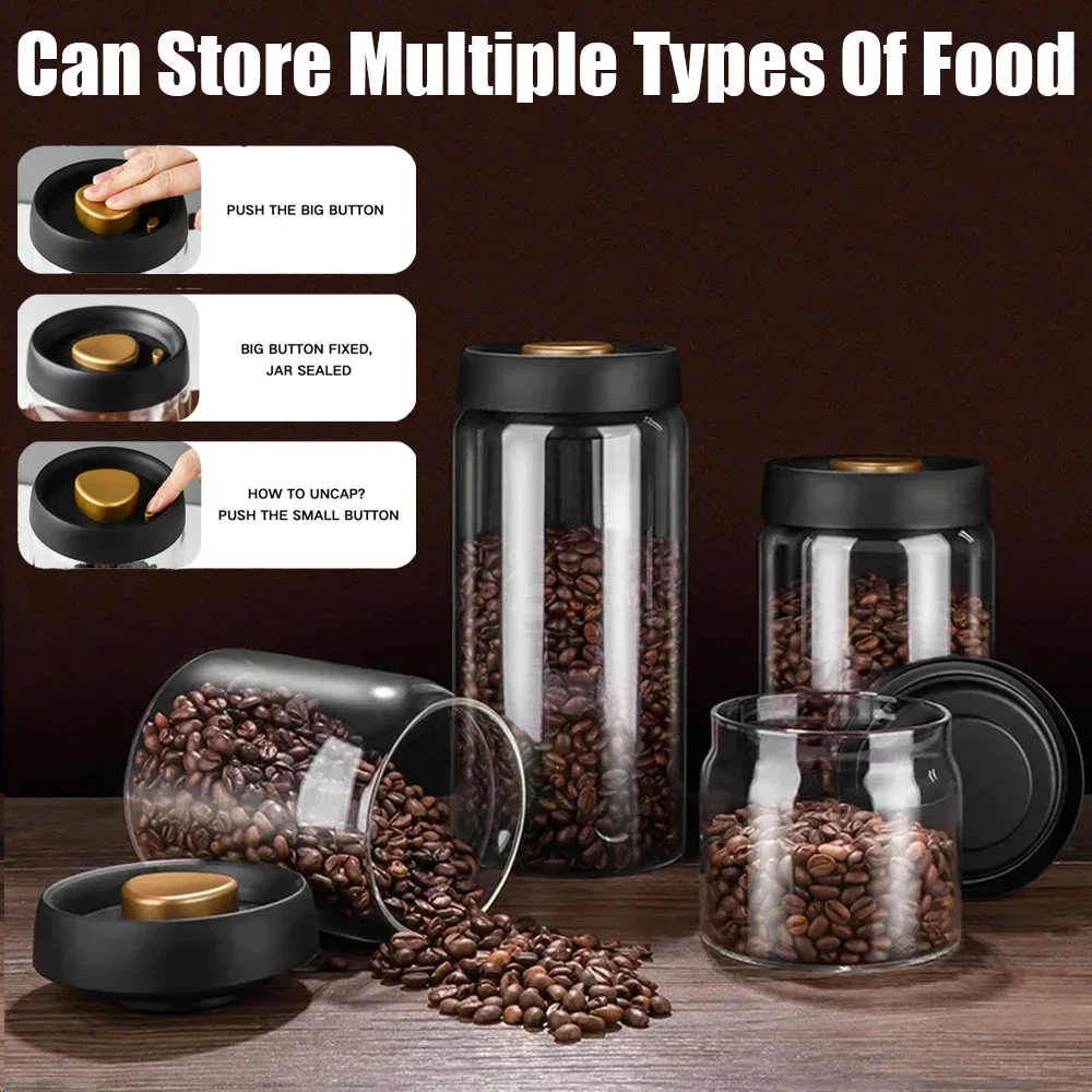 1PC Glass Storage Jar Coffee Canisters with Airtight Lid Seal Food Storage Containers for Coffee Beans, Tea, Sugar Kitchen Tools