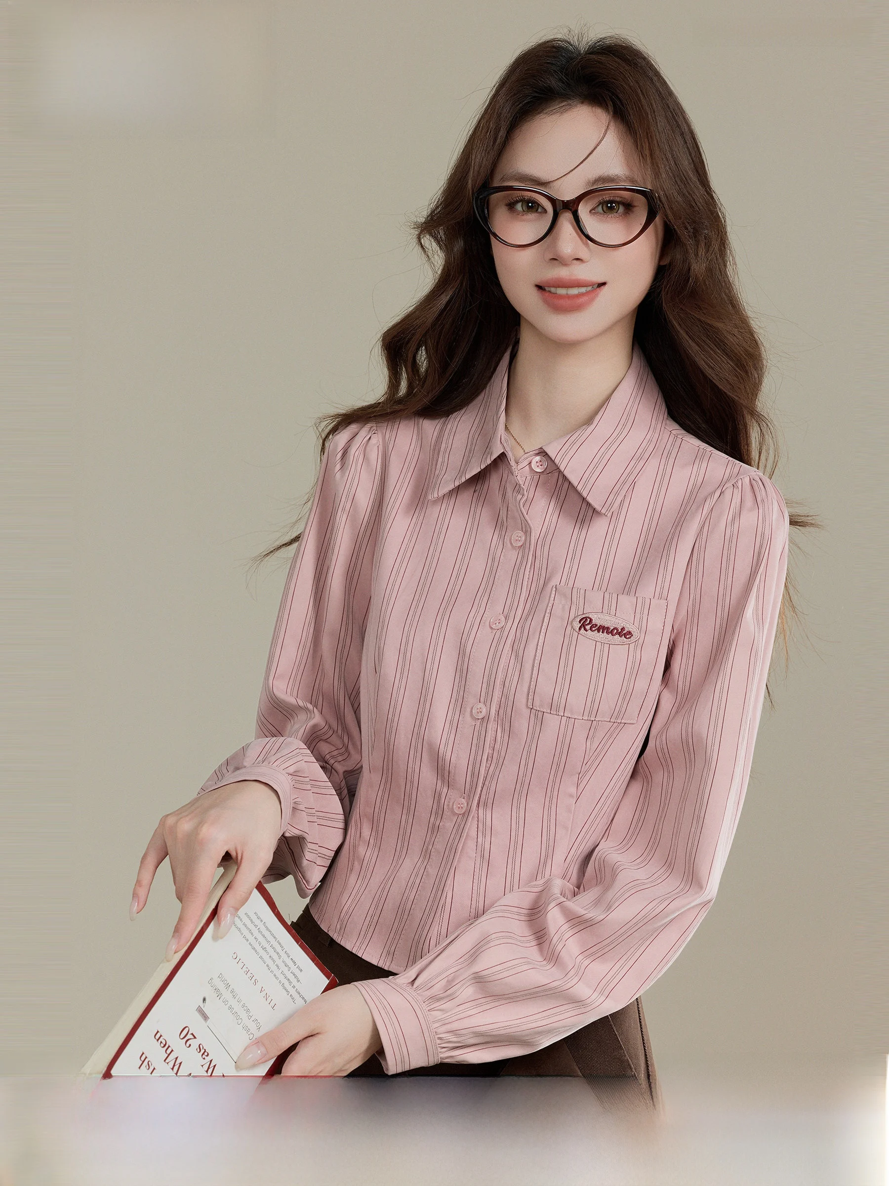 

Long Sve Striped irt Women's Preppy Sle College Wind irt Top Small Size Autumn Winter Design Sense Resistant to Defo...