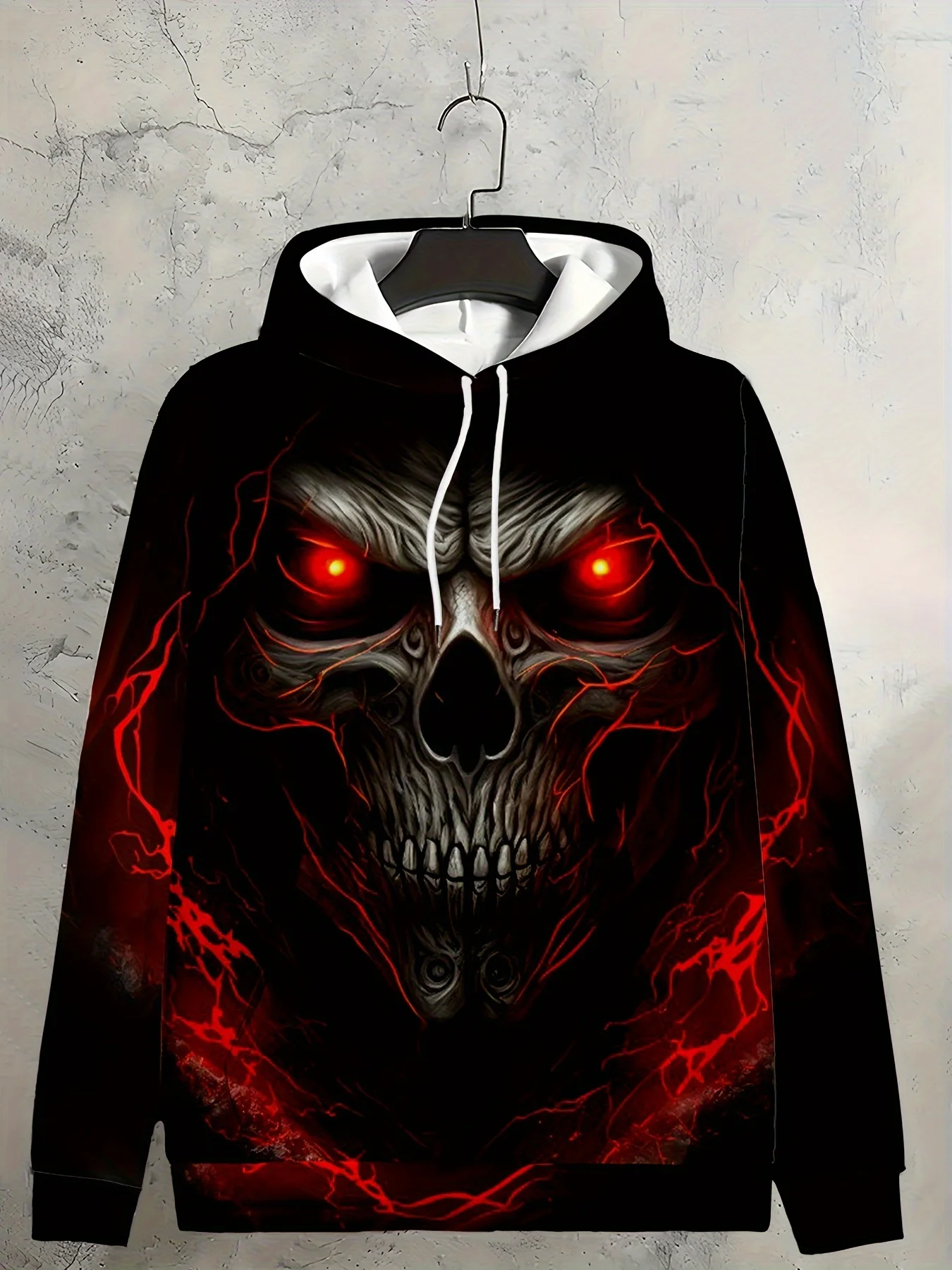 Customization Oversized Men'S Hoodie With Skull Halloween Theme Full Screen Print, Comfortable For Casual Streets, A Must-Have F