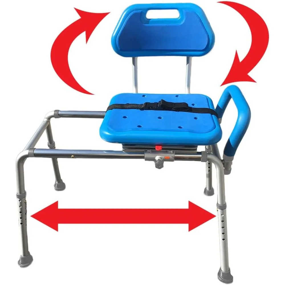 Gateway Premium Sliding Bath Transfer Bench with Swivel Seat-Padded (Blue)