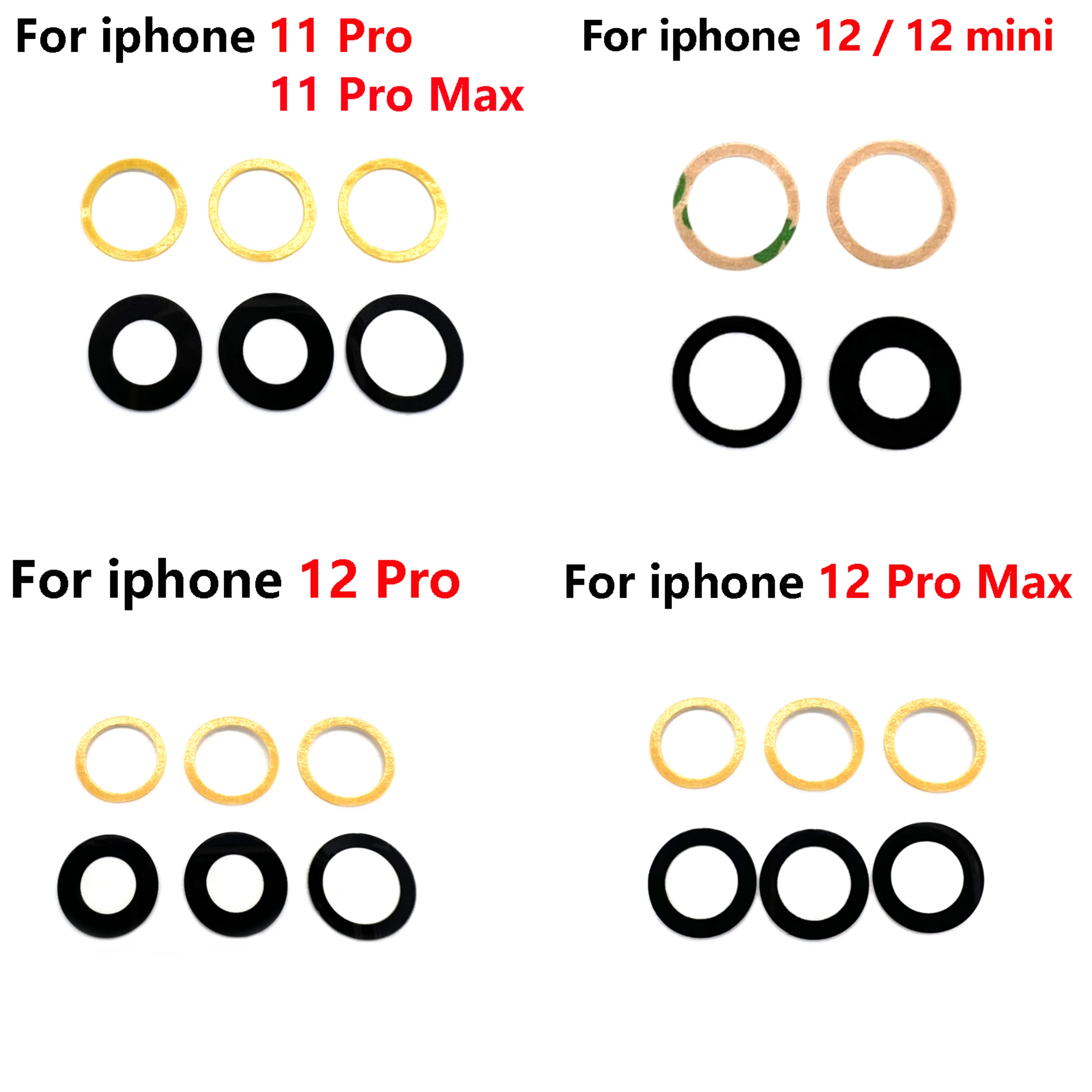 10set Back Camera Lens For iPhone 15 14 11 12 13 Pro Max Mini Plus X XR XS Rear Glass Cover Ring with Sticker Replacement