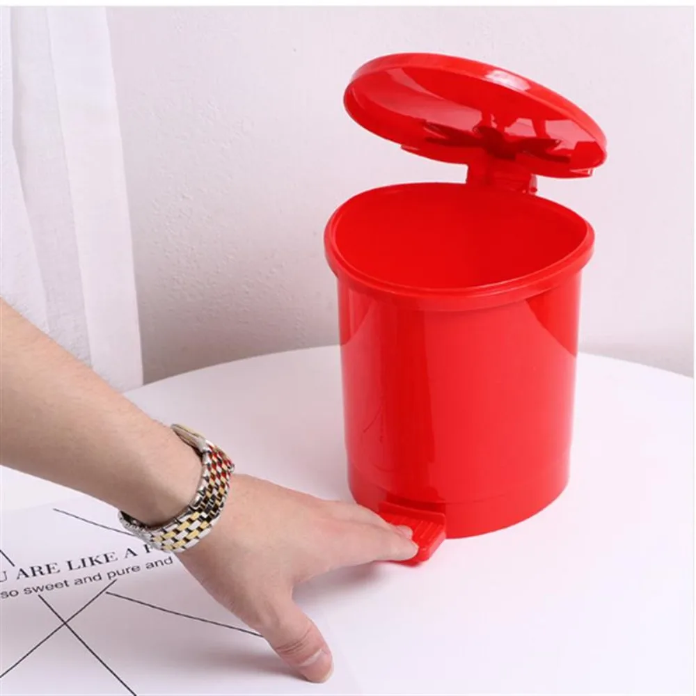 Imagen 3: Cubo de basura de plástico rosa para el hogar, Mini cubo de basura portátil, suministros para el hogar, 1 piezas