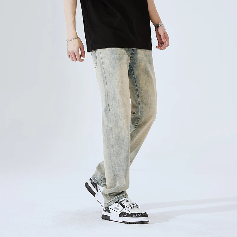 

Tall Jeans Men's Fashion Nostalgic Trend Retro Street Loose Straight All-Matching Korean Youth Elastic Straight Trousers