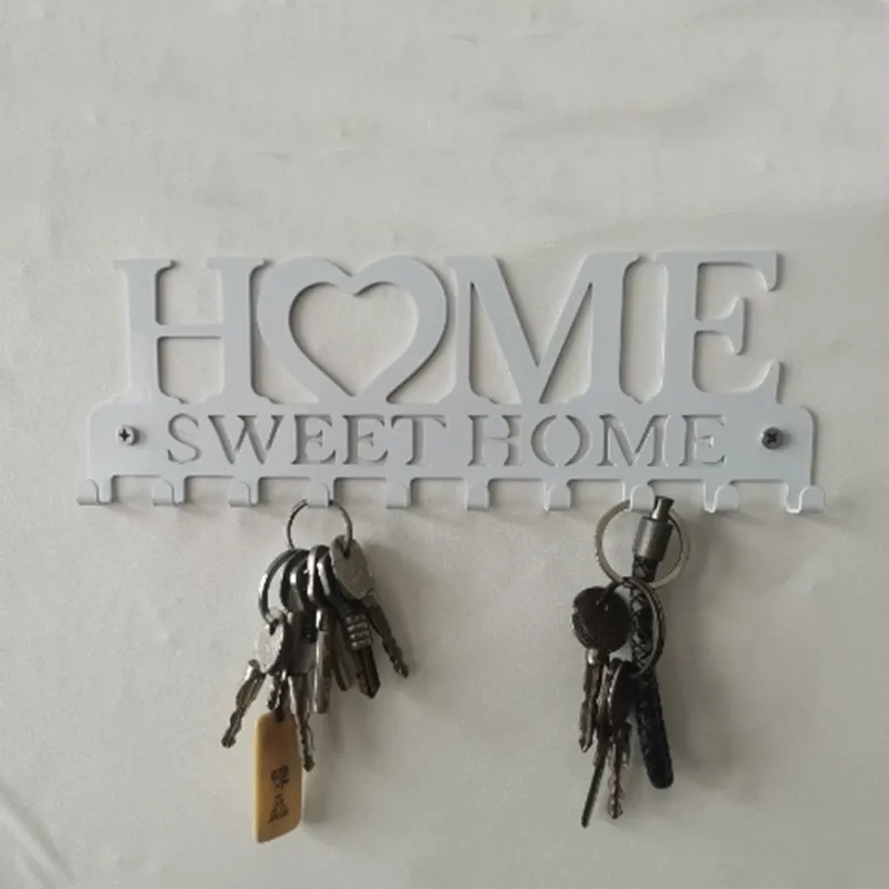 White Home Key Holder Wall Mount Sweet Home Decoration10 Hook Rack Decorative Metal Hanger for Balcony Kitchen Bathroom Storage