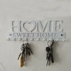 Cabide de metal decorativo de parede para varanda, porta-chaves branco, decoração Sweet Home, armazenamento de cozinha e banheiro, cremalheira 10 gancho