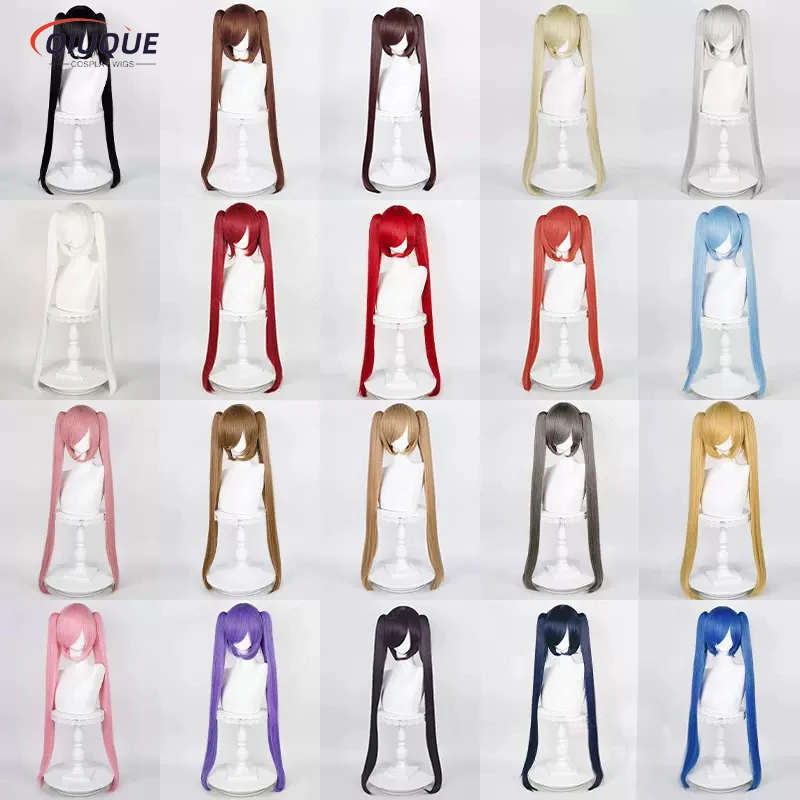 Miku Cosplay Wig 90cm Long Ponytails Short Hair Straight Pigtails Women Universal Heat Resistant Synthetic Hair Wig +  Wig Cap