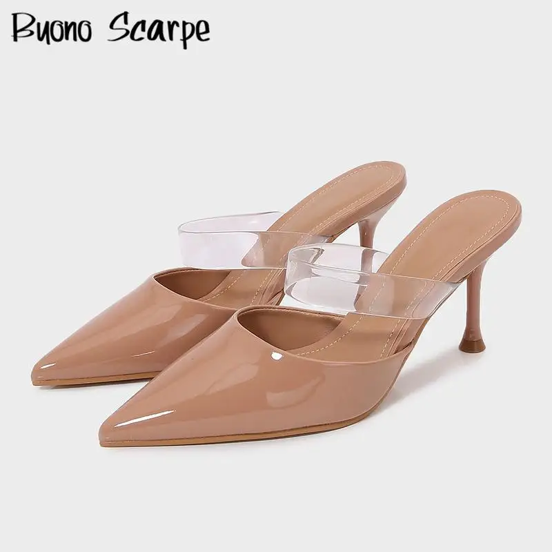 

Luxury Designer Pointed Toe Solid Color High Heels Women Sandals Large Size Shallow Slip On Fashion Western Sexy Elegant Shoes