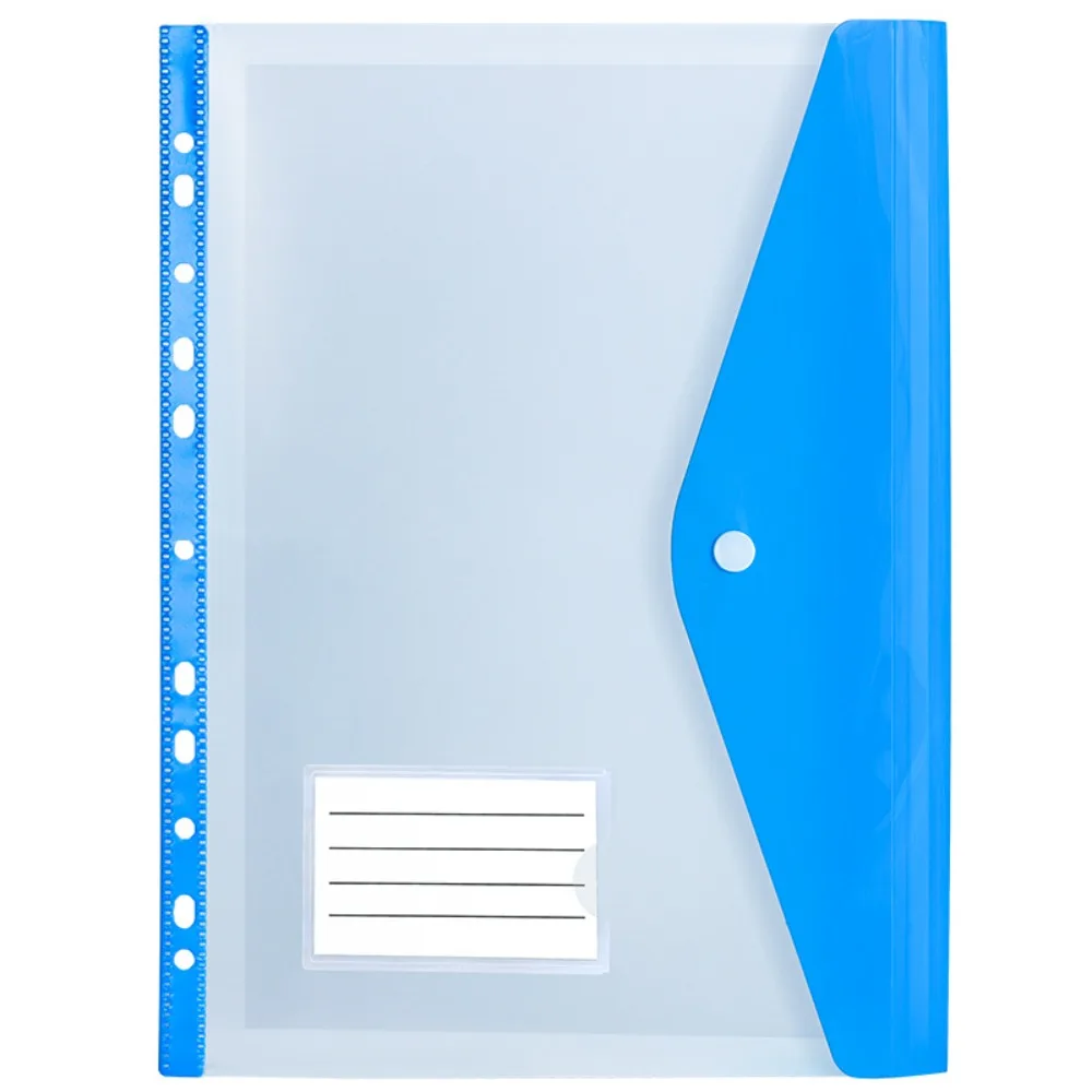 6 pcs New PP Binder Folders Clear Envelopes Punched Pockets A4 Button Closure Label Loose-Leaf Document Storage